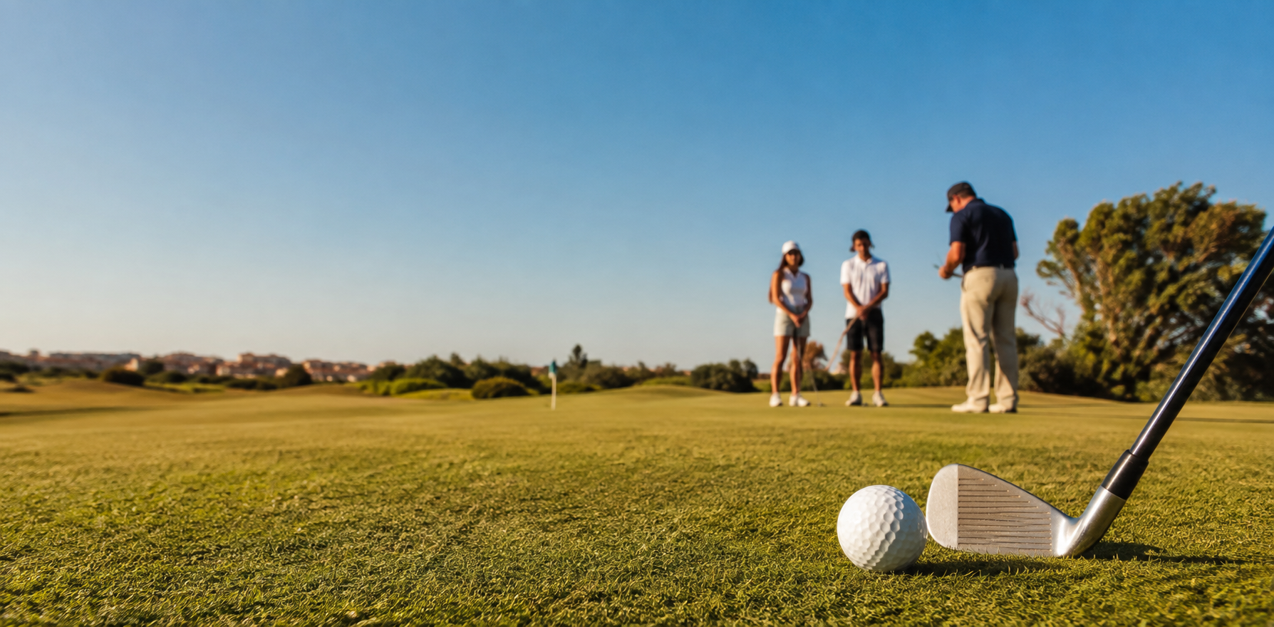 Pallina e ferro da golf su un campo mediterraneo durante una lezione